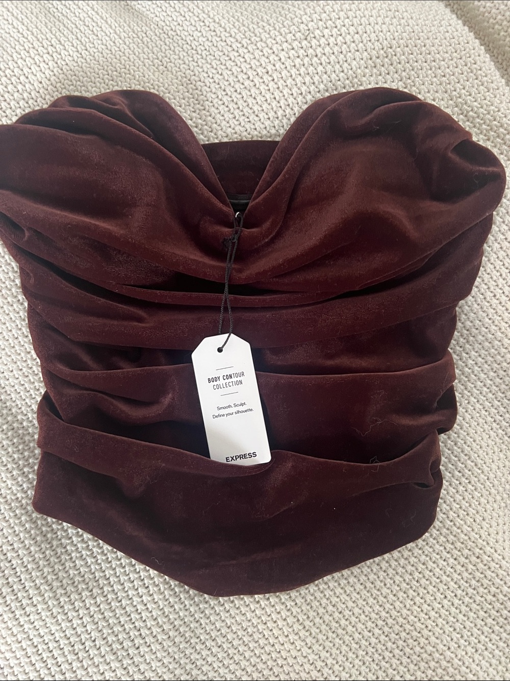 NWT 🤎 Strapless Velvet Ruched Bustier Top - Deep Brown - Picture 4 of 11